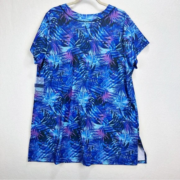 Swimsuits For All Longer Length Short-Sleeve Swim Tunic Size 22 Tropical Palm - Picture 8 of 10